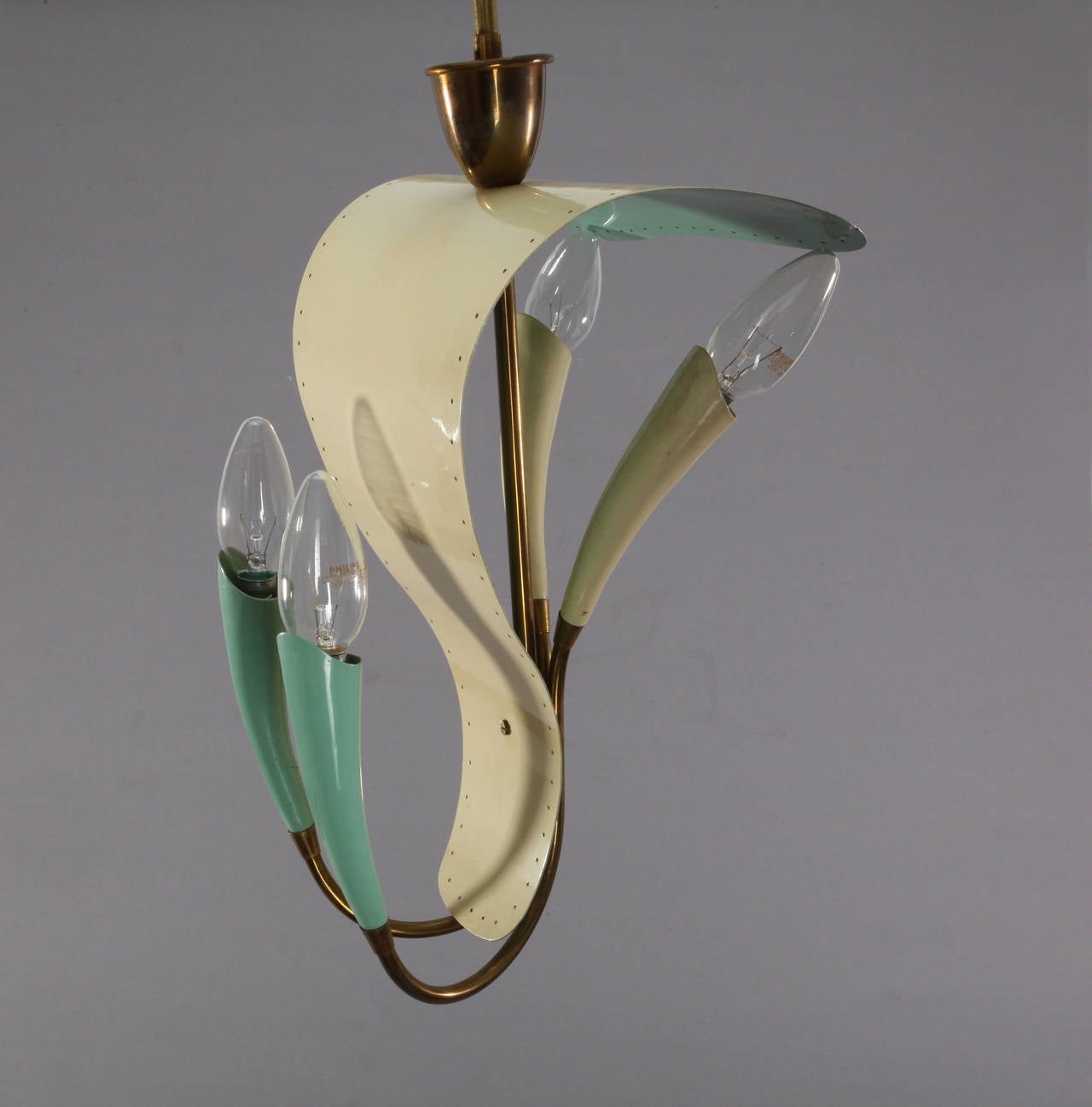 Mid-Century Modern Enameled Stilnovo Attributed Hanging Lamp, Italy, 1950
