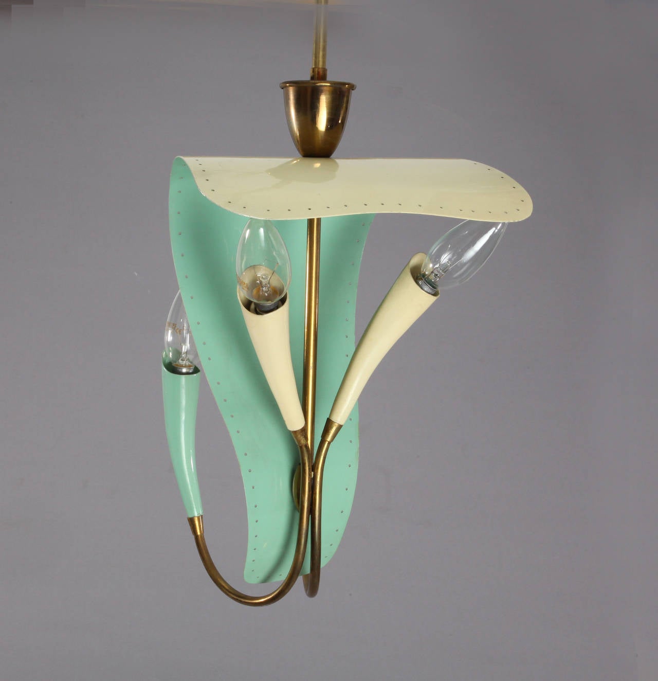 Italian Enameled Stilnovo Attributed Hanging Lamp, Italy, 1950