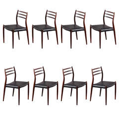 Amazing Set of Eight Rosewood Dining Room Chairs by Niels Möller-Denmark 1950