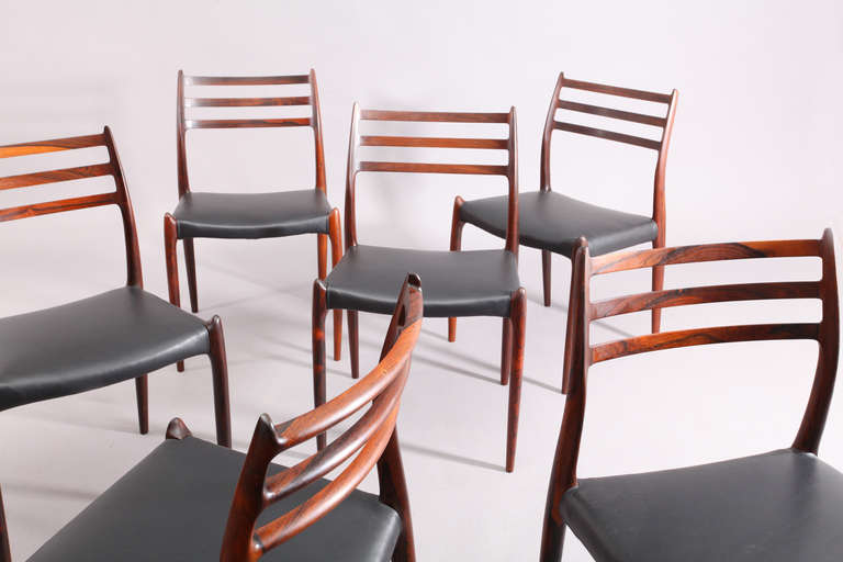 Danish Amazing Set of Eight Rosewood Dining Room Chairs by Niels Möller-Denmark 1950