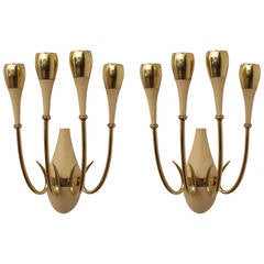 Pair of Amazing Cream Enameled Sconces Attributed Stilnovo, Italy 1950 3