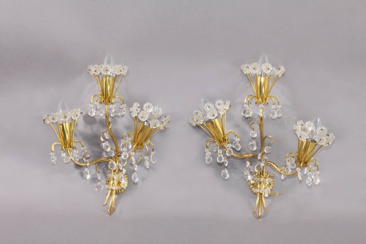 Pair of Crystal Glass Wall Sconces, Production Lobmeyer, Vienna, 1950 at 1stdibs