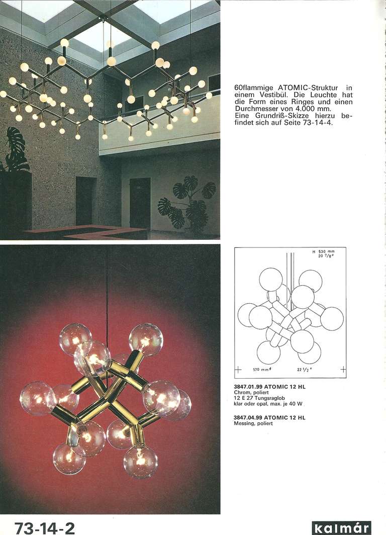 Amazing Atomic Nickel Chandelier by J.T. Kalmar - Vienna 1970 2