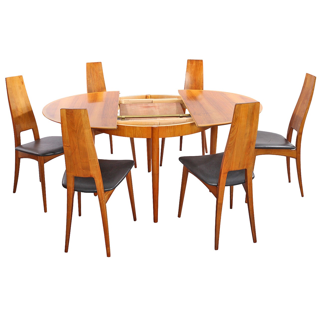Extendable Dining Table with Six Chairs, Solid Cherry, Production Lübke