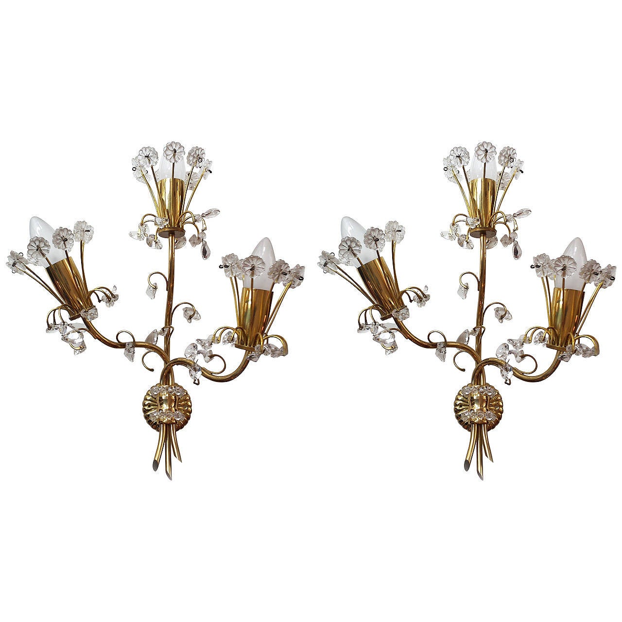 Pair of Crystal Glass Wall Sconces, Production Lobmeyer, Vienna, 1950 at 1stdibs