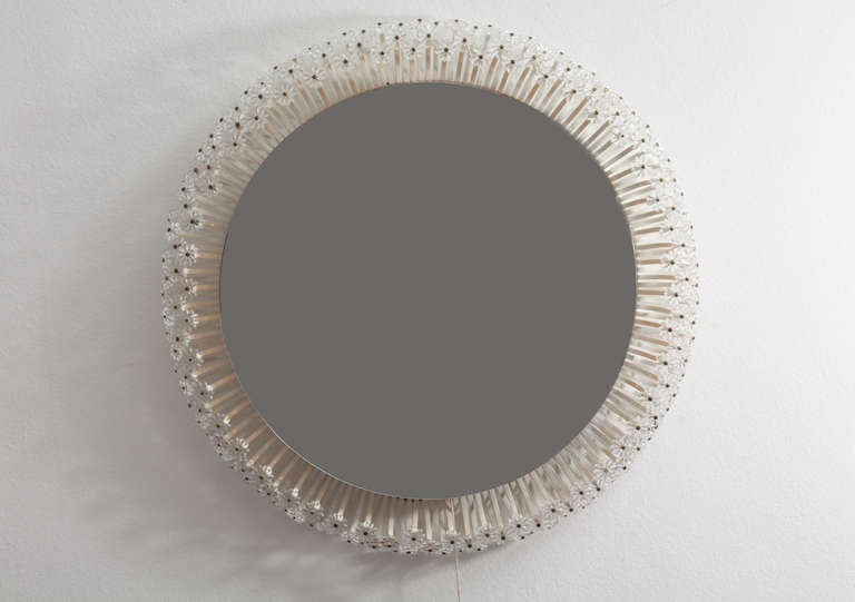 Charming illuminated round mirror with background illumination, designed by Emil Stejnar for Rupert Nikoll for the Vienna Cafe 