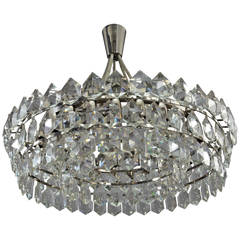 Huge Nickel-Plated Crystal Glass Ceiling Mount Fixture Bakalowits and Söhne