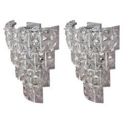 Amazing Pair of Huge Crystal Glass Sconces by Kinkeldey, 1950