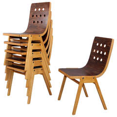 Set of Six Roland Rainer Stacking Chairs, Vienna, 1950