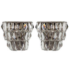 Pair of Crystal Glass Chrome Sconces by Bakalowits, Vienna, 1950