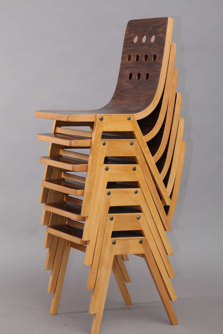 Mid-20th Century Set of Six Roland Rainer Stacking Chairs, Vienna, 1950
