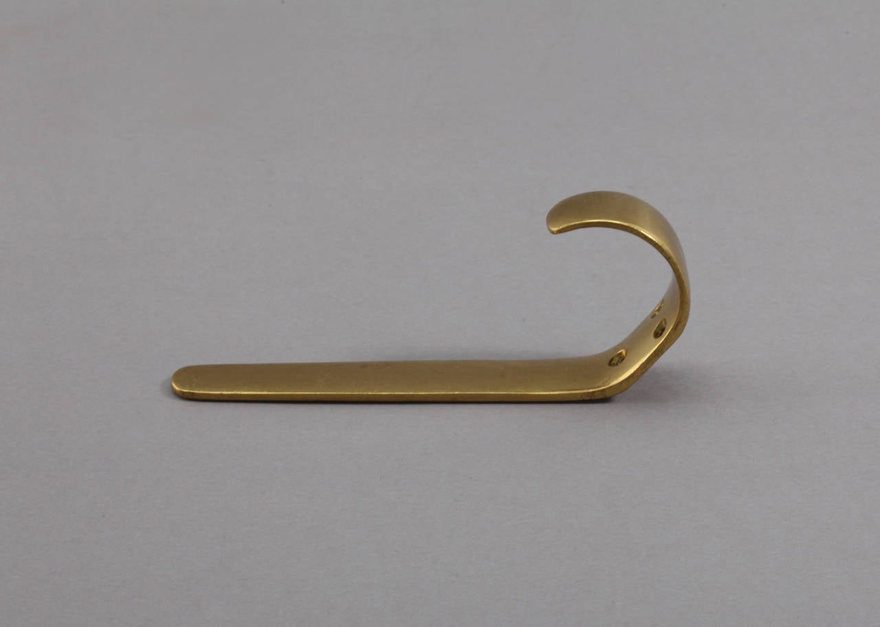 Set of Six Austrian Brass Wall Hooks by Hertha Baller in the Carl Auböck Style In Excellent Condition In Vienna, Vienna