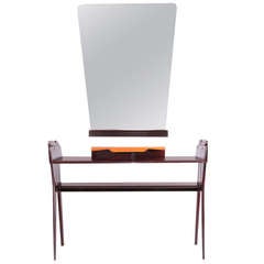 Charming 1950 Italian Rosewood Wall Console Table With Mirror