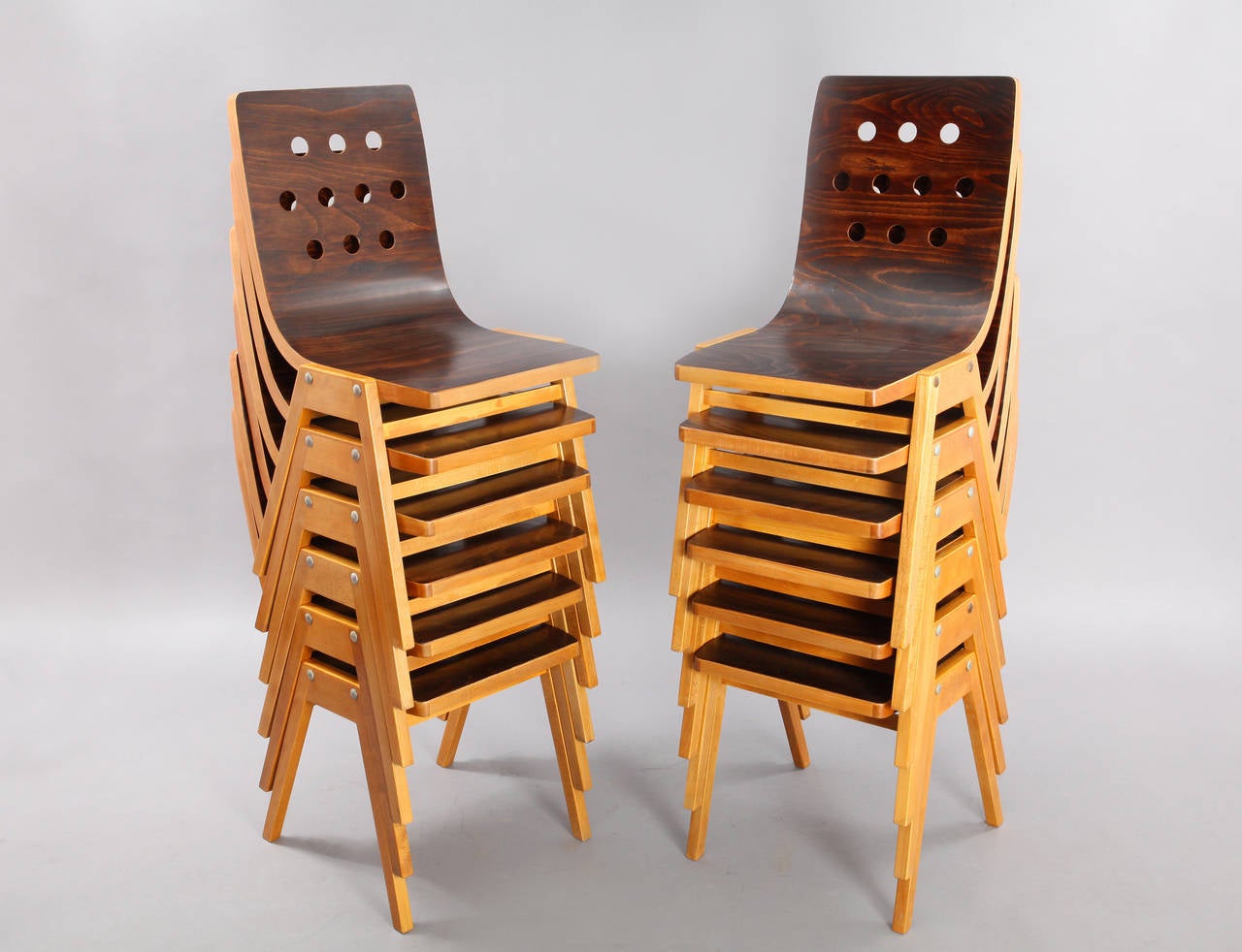 Austrian Set of 12 Roland Rainer Stacking Chairs, Vienna, 1952