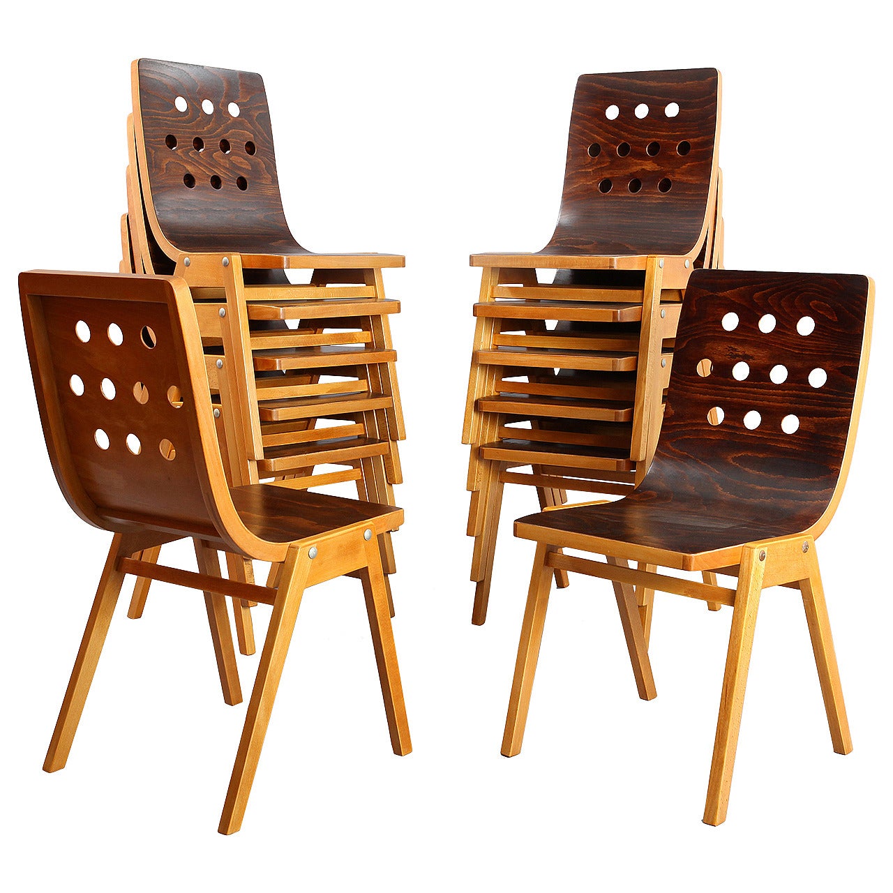 Set of 12 Roland Rainer Stacking Chairs, Vienna, 1952