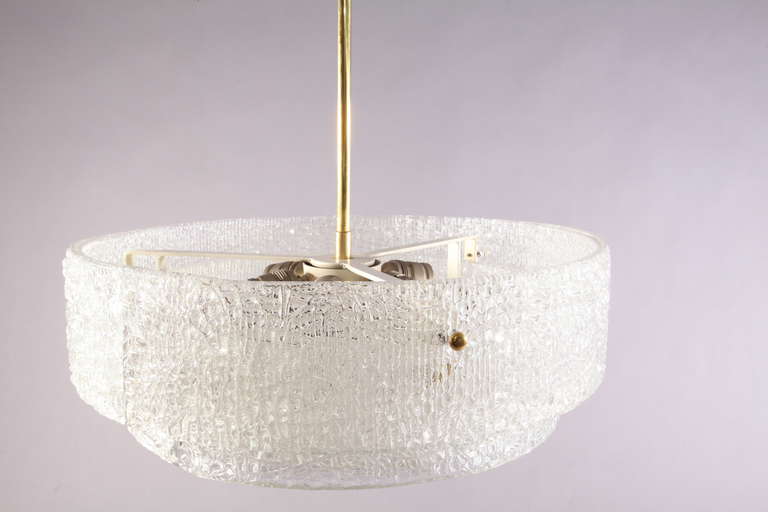 Mid-20th Century Ice Glass Hanging Lamp, Designed by J.T. Kalmar