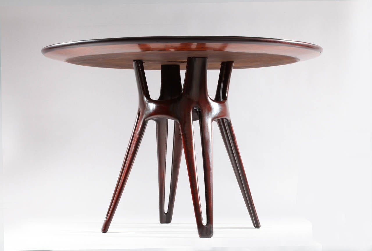 Mid-Century Modern Amazing Marquetry  Rosewood Dining Table, Italy, 1950