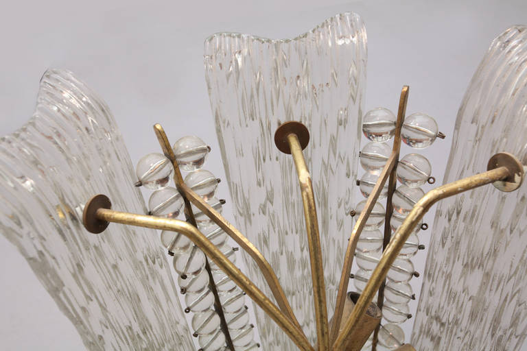 Mid-20th Century pair of J.T. Kalmar Frozen Glass Wall Sconces