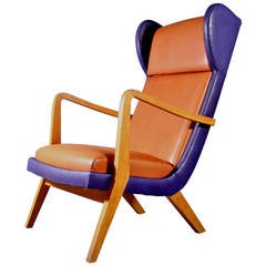 amazing Italian armchair with brown and blue leather, Mailand, 1950 10