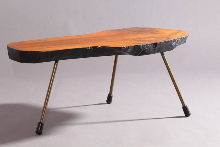 Charming tree trunk table,
Designed by Carl Auböck,
Manufacturer Auböck, Vienna
Austria, 1950.
Solid walnut, brass legs with rubber shoes.
Height13