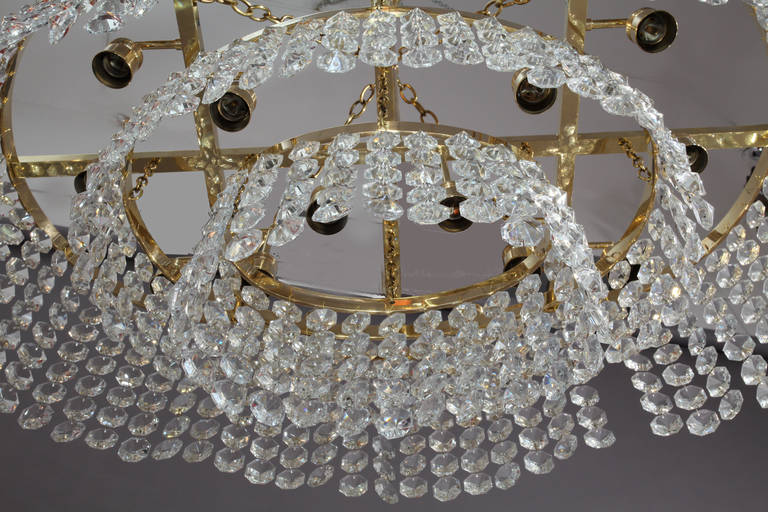 Mid-20th Century Amazing Modernist Hand-Cut Crystal Glass Chandelier, Vienna, 1950