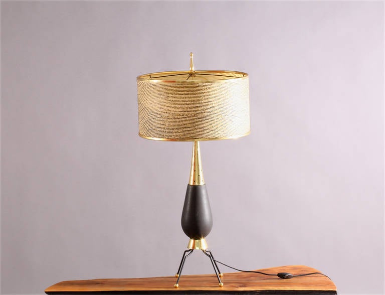 Fabric Charming Table Lamp with Brass Legs, 1950s