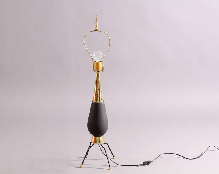 Austrian Charming Table Lamp with Brass Legs, 1950s