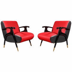 Pair of Lounge Chairs in style of Gio Ponti, Italy, 1950