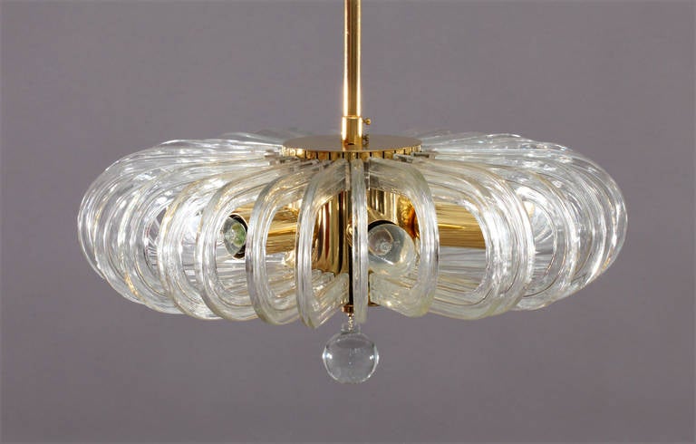 Brass Crystal Glass Chandelier Modernist Bakalowits, Vienna, 1960