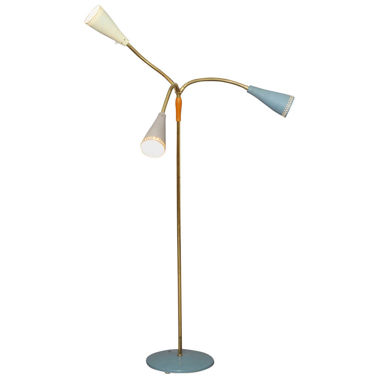 Amazing Floor Lamp with Three Flexible Arms by J.T. Kalmar, Vienna 1950 ...