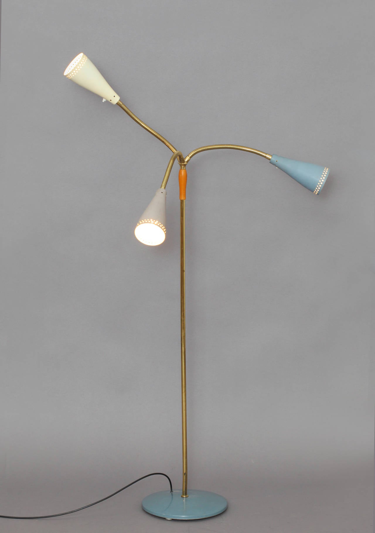 Amazing Floor Lamp with Three Flexible Arms by J.T. Kalmar, Vienna 1950