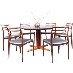 6 chaises de salle à manger danoises et table extensible en bois de rose