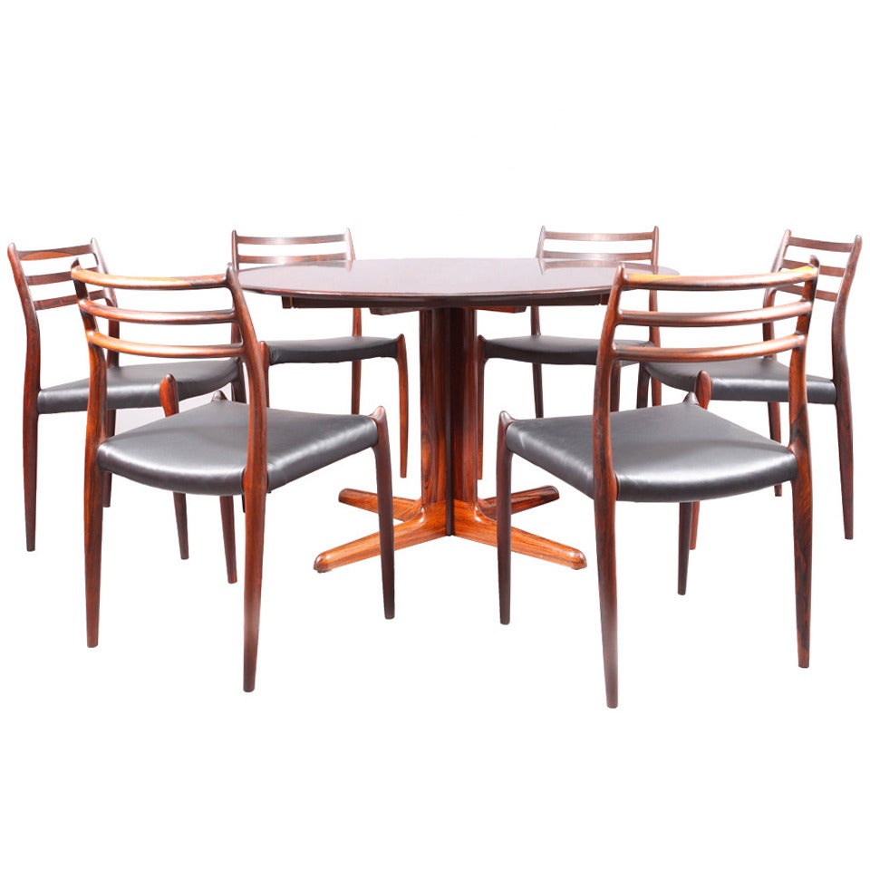 6 danish dining chairs and extensible table-rosewood
