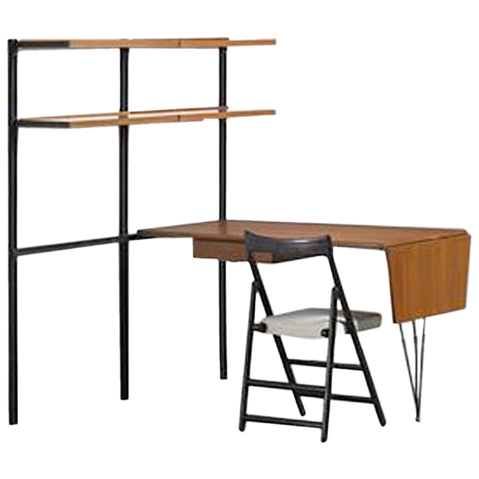 Modular Shelving Unit/Desk Model E22 and Folding Chair (Model S80) by Osvaldo Borsani For Sale
