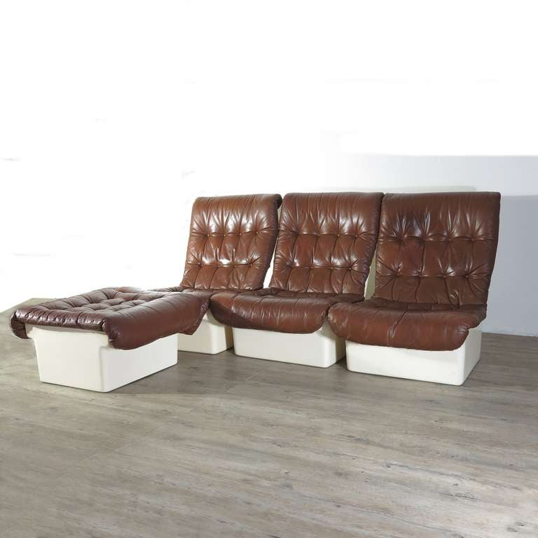 Lot of three Airborne Lounge Chairs with Ottoman. France 1970 - 1975.
