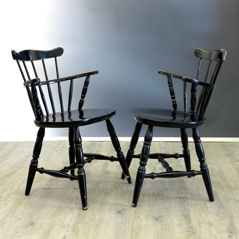 Swedish Lot of Four Wood Armchairs by 