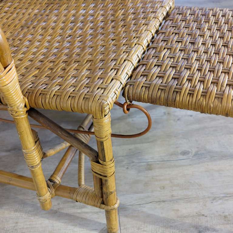Art Nouveau Rattan and Bamboo Chaise with Footrest. Erich Dieckmann 1930 - 1935 For Sale