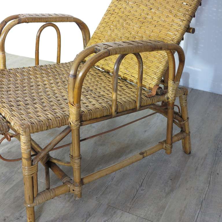 German Rattan and Bamboo Chaise with Footrest. Erich Dieckmann 1930 - 1935 For Sale