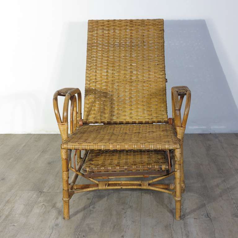 Rattan and Bamboo Chaise with Footrest. Erich Dieckmann 1930 - 1935 In Good Condition For Sale In Karlsruhe, DE