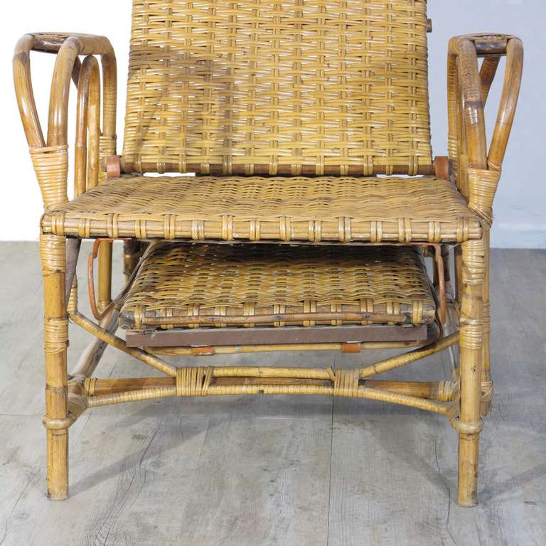 20th Century Rattan and Bamboo Chaise with Footrest. Erich Dieckmann 1930 - 1935 For Sale