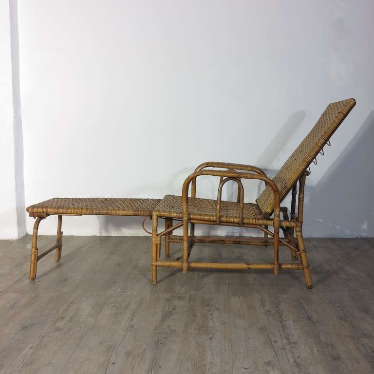 Rattan and Bamboo Chaise with Footrest. Erich Dieckmann 1930 - 1935 For Sale 3