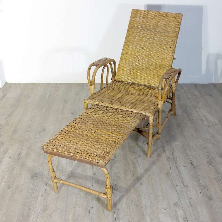 Rattan and Bamboo Chaise with Footrest. Erich Dieckmann 1930 - 1935 For Sale 4