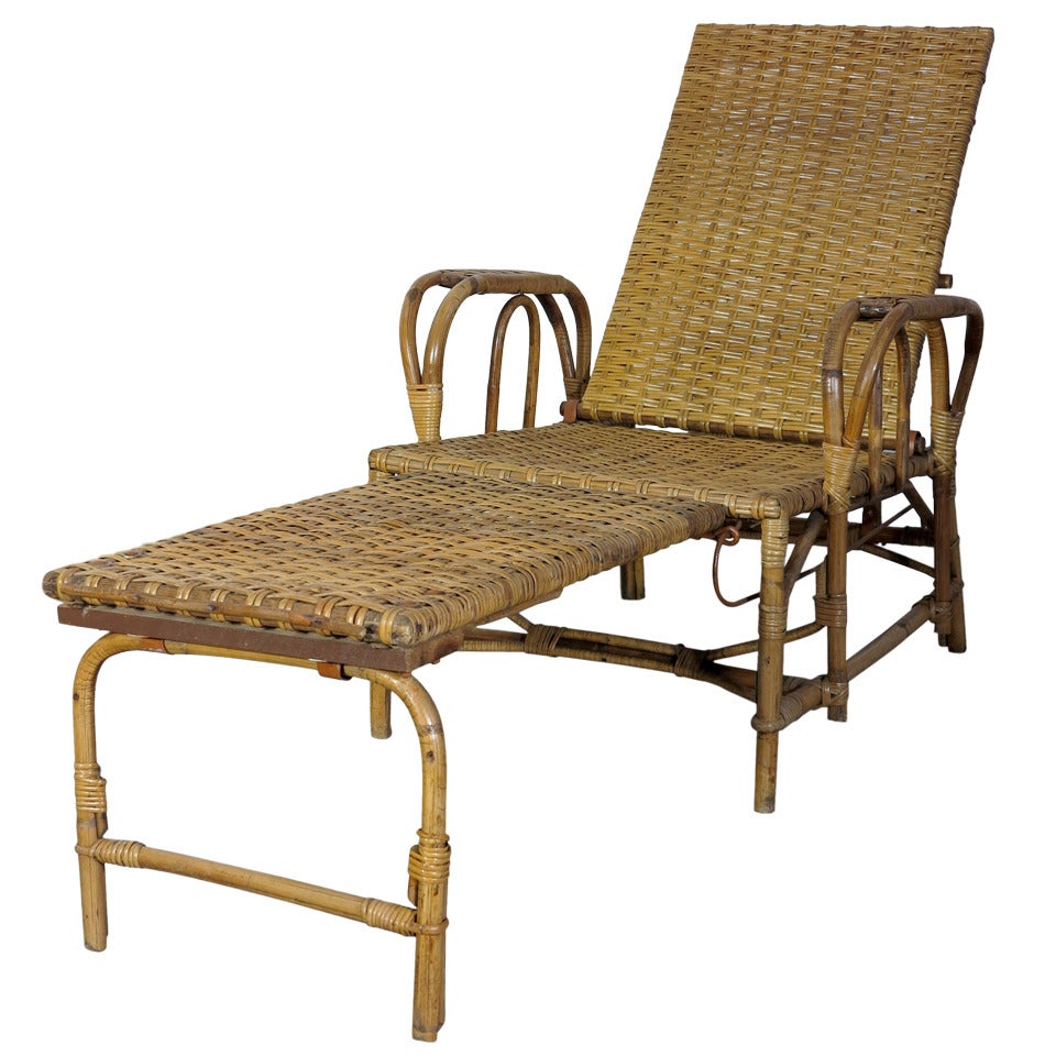 Rattan and Bamboo Chaise with Footrest. Erich Dieckmann 1930 - 1935 For Sale
