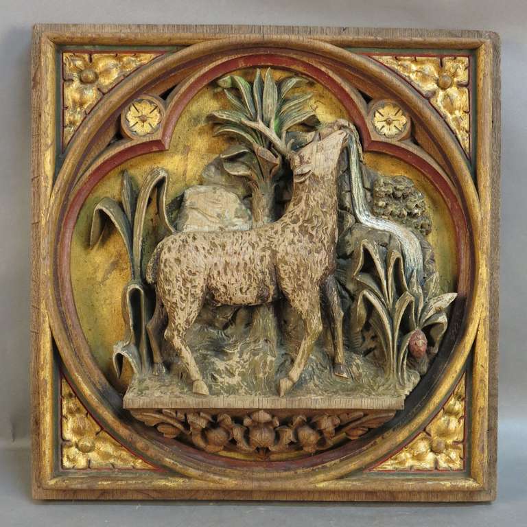 Church altar relief in carved wood.

Theme: Mystic Lamb.

Year: 1800 - 1820.

Condition: Very good.

Measure: 45 x 43,5 x 4,5 cm (17.72 x 17.13 x 1.77 inch).

Shipping is not included in price.

Shipping worldwide, please ask.

We