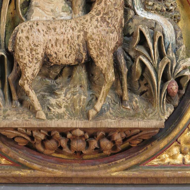 German Church Altar Relief in Carved Wood 