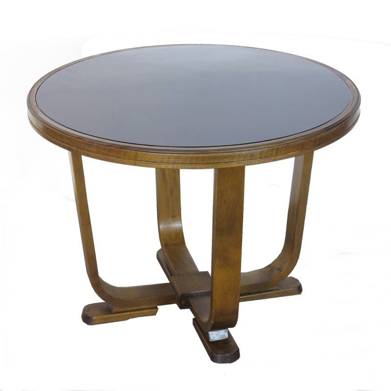 Elegant Art Deco Coffee Table with Black Glass Top, 1930 - 1935 For Sale