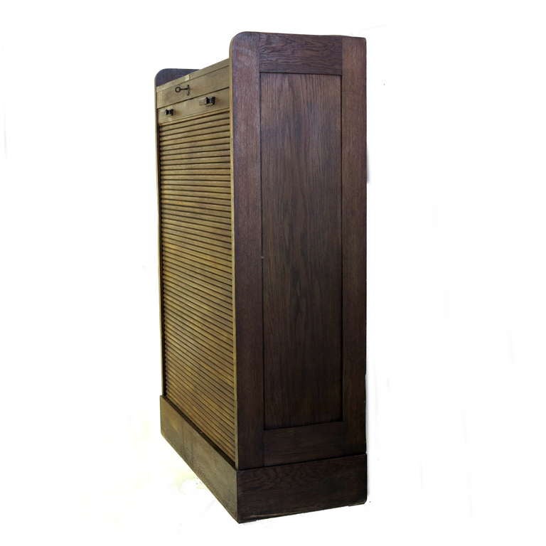 Wood Mid-Century Industrial Rolltop File Cabinet, Circa 1930 - 1940