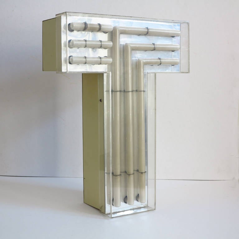 Vintage Red and Pink Metal Lamp with Neon Letter "T"