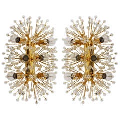 Pair Large Gold-Plated Blowball Crystal Sconces by Emil Stejnar Rubert Nikoll Vienna