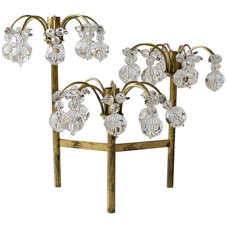 Lobmeyr Vienna Brass Candlestick with Swarovski Crystals from the 1950s at  1stDibs